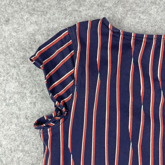 Hanna Andersson Dress Womens L Blue Stripe Shift Stretch Cap Sleeves Pockets - Picture 8 of 15